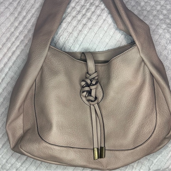 Taupe Faux Leather Hobo Shoulder Bag with Knot Detail - Picture 4 of 7